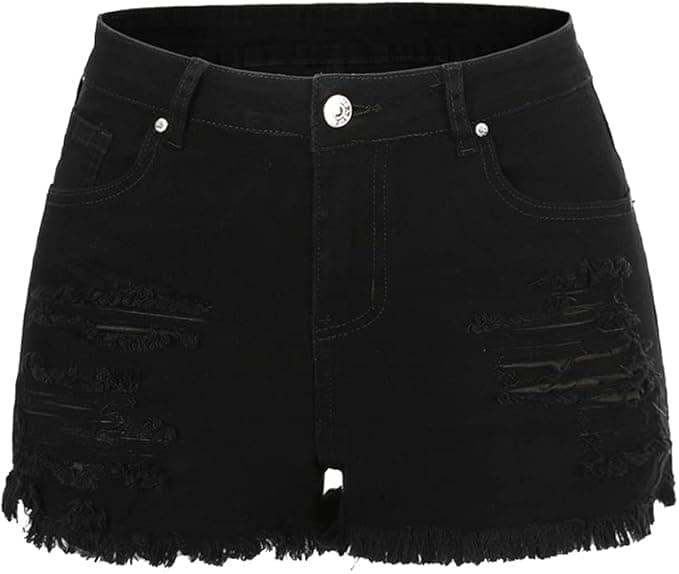 Women Mid Rise Ripped Stretchy Jeans Shorts
