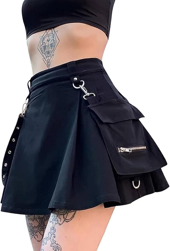 Goth Black Pleated Mini Skirt