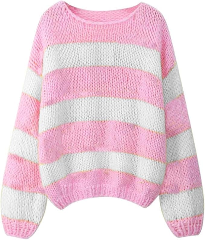 Women Oversized Striped Sweater Color Block Knit