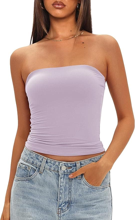 Darong Womens Padded Tube Tops Bulit in Bra Strapless Crop Tops Bandeau Double Lined Basic Going Out Tank Top